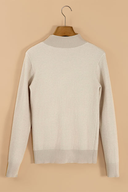 Thermal Lined Ribbed Knit Mock Neck Sweater | Apricot