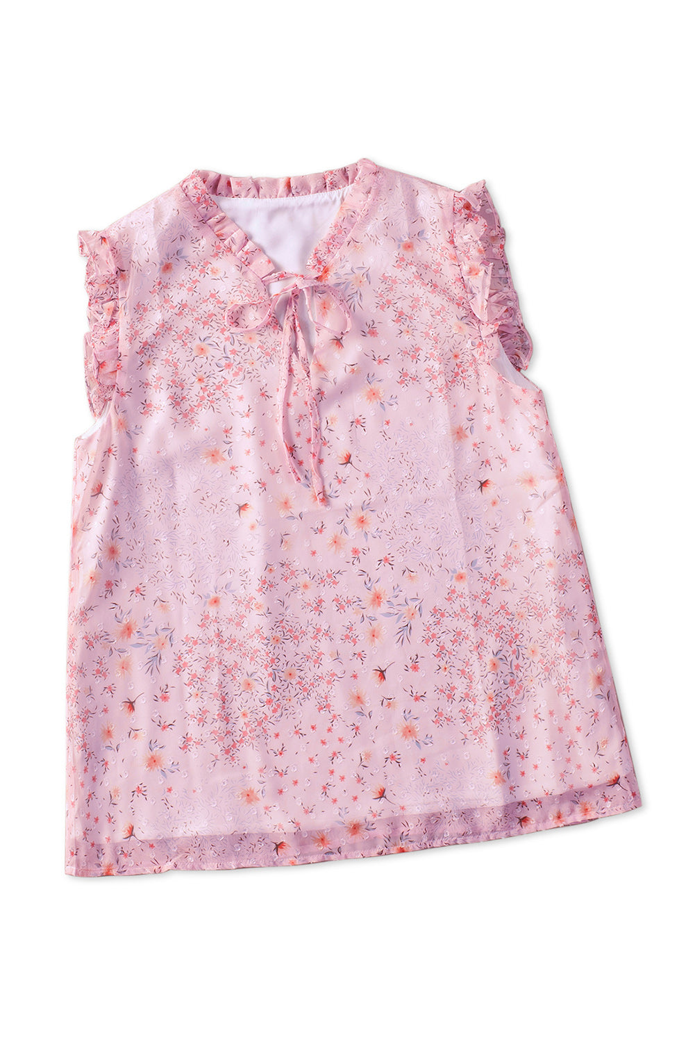 Floral Print Drawstring Frill Trim Sleeveless Top | Pink