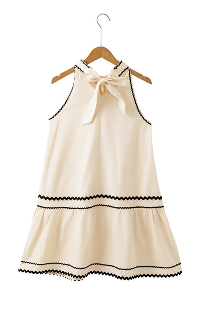 Ric Rac Trim Halter A-Line Sleeveless Mini Dress | Khaki Stripe