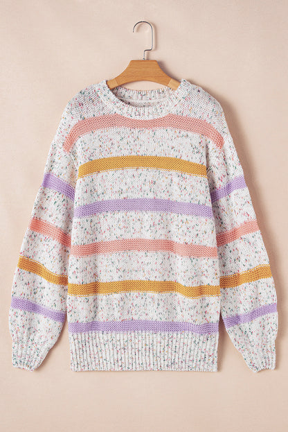 Colourblock Confetti Stripe Lantern Sleeve Sweater | White