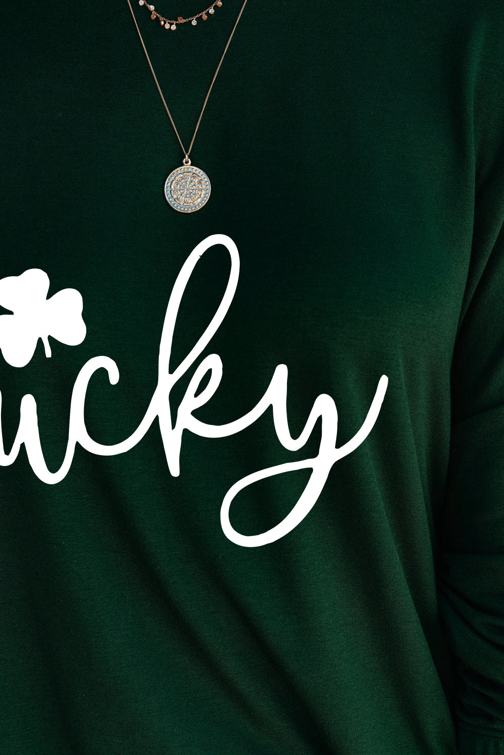 Lucky Clover Graphic Print Long Sleeve Top | Green