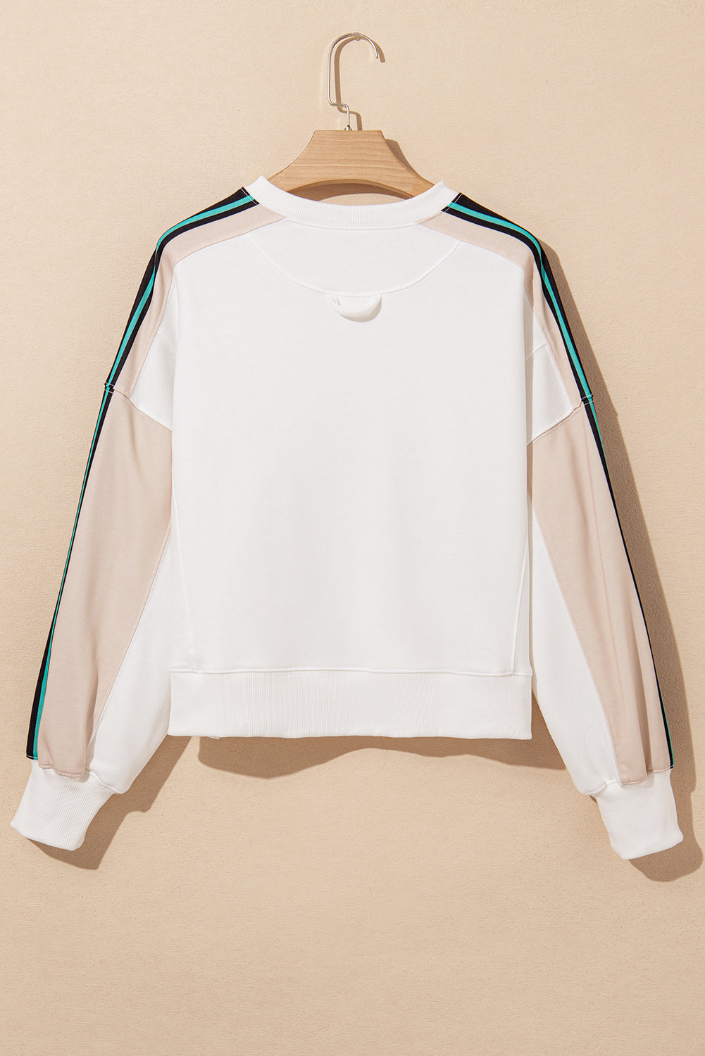 Striped Colour Block Exposed Seam Loose Active Sweatshirt | White