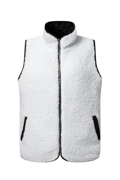 Fleece Lined Quilted Zip Up Vest Coat | Black