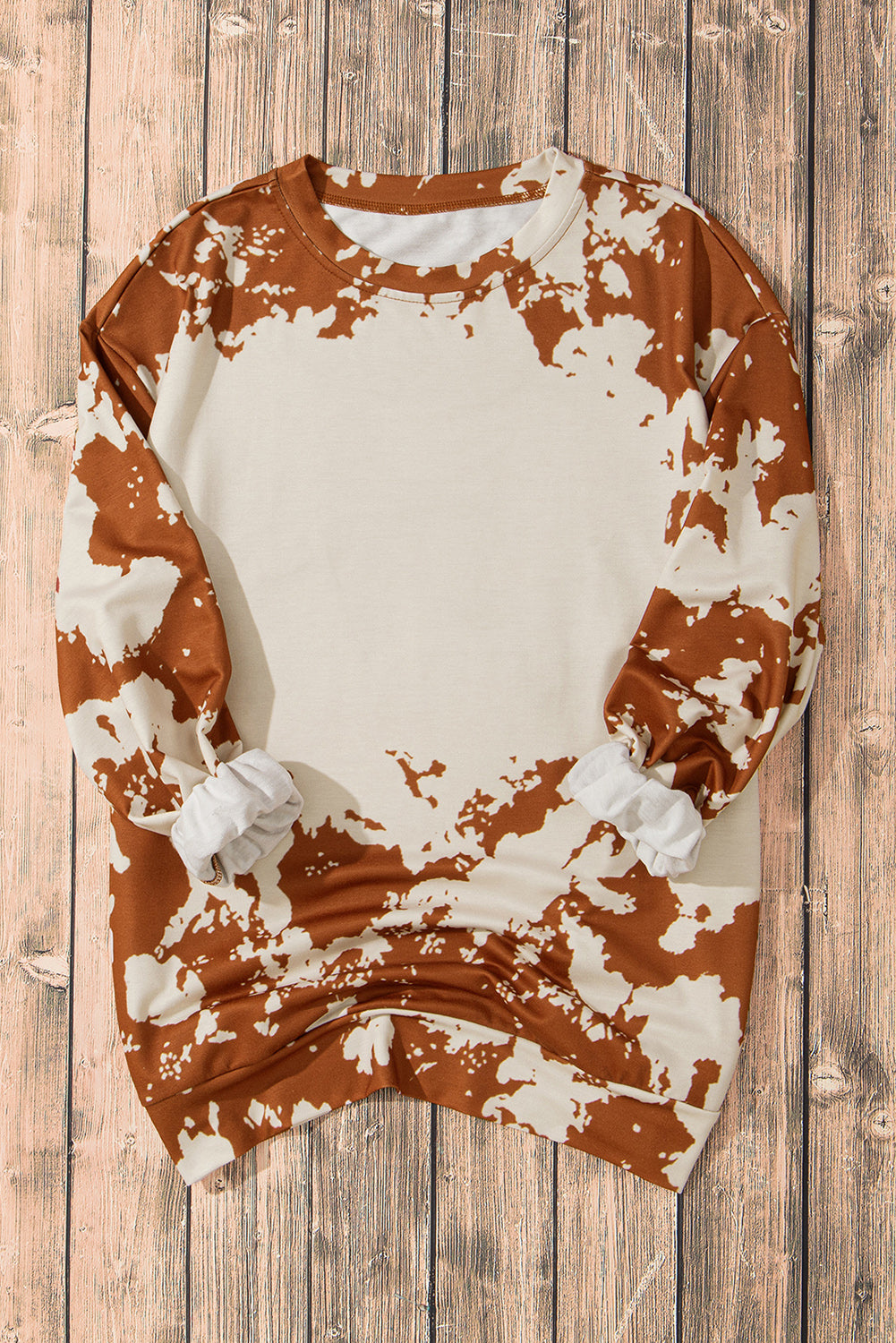 Western Tie Dye Round Neck Sweatshirt | Brown