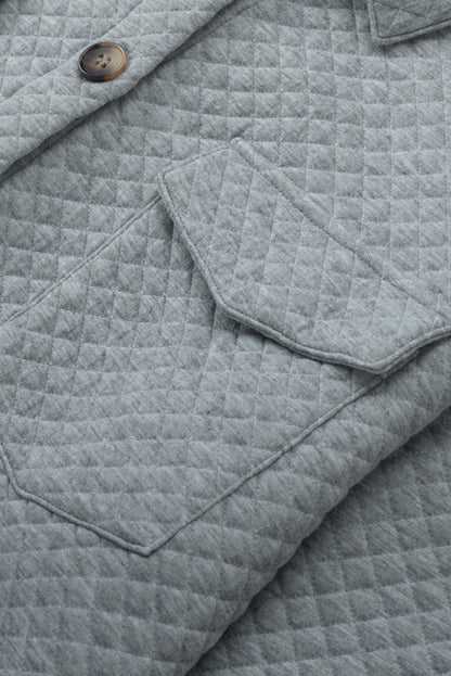 Retro Quilted Flap Pocket Button Shacket | Gray