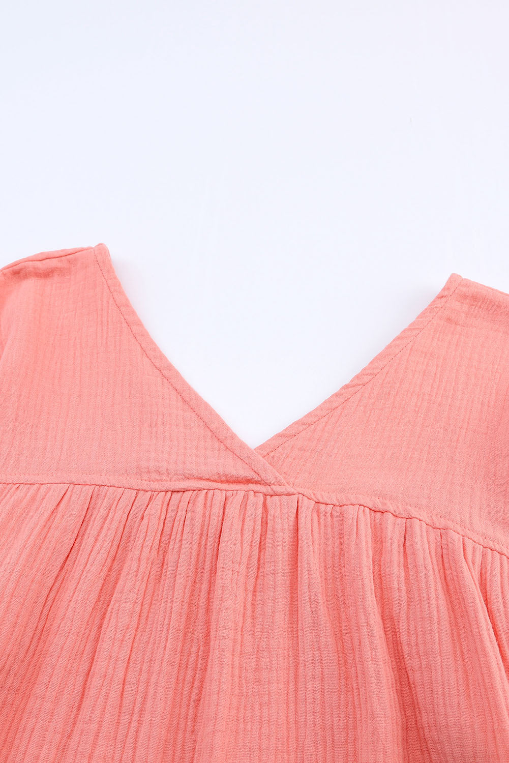 Textured V Neck Bracelet Sleeve Babydoll Blouse | Pink