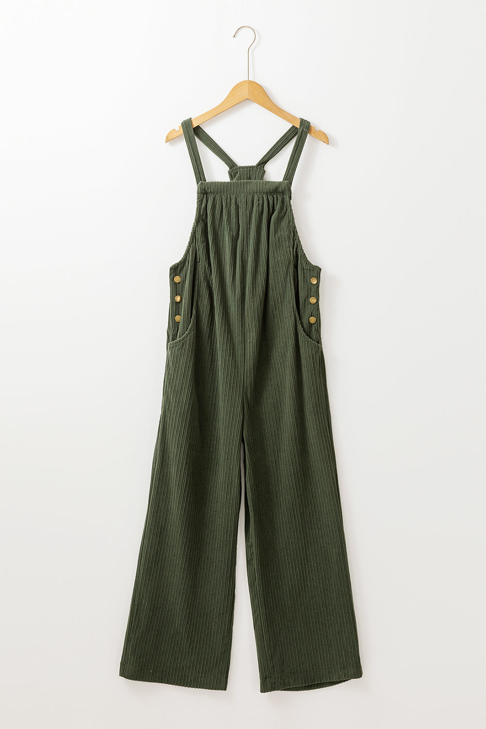 Solid Pocketed Loose Fit Corduroy Overall | Jungle Green