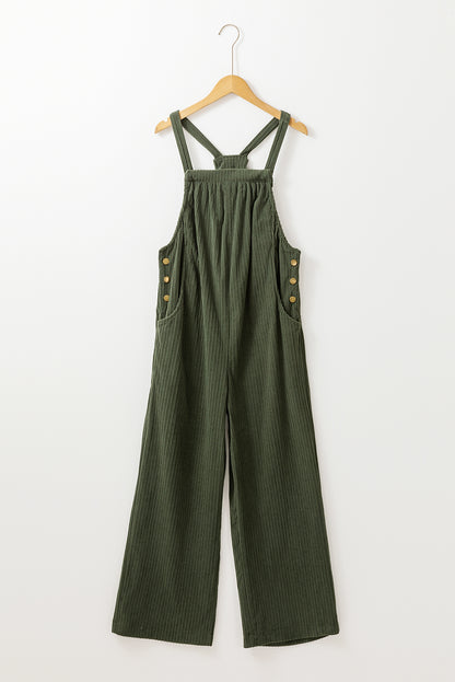 Solid Pocketed Loose Fit Corduroy Overall | Jungle Green