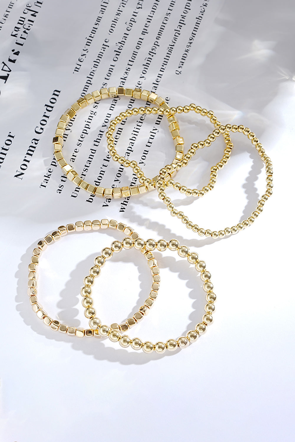 Plated Cube Beaded 5 Piece Bracelet Set | Gold