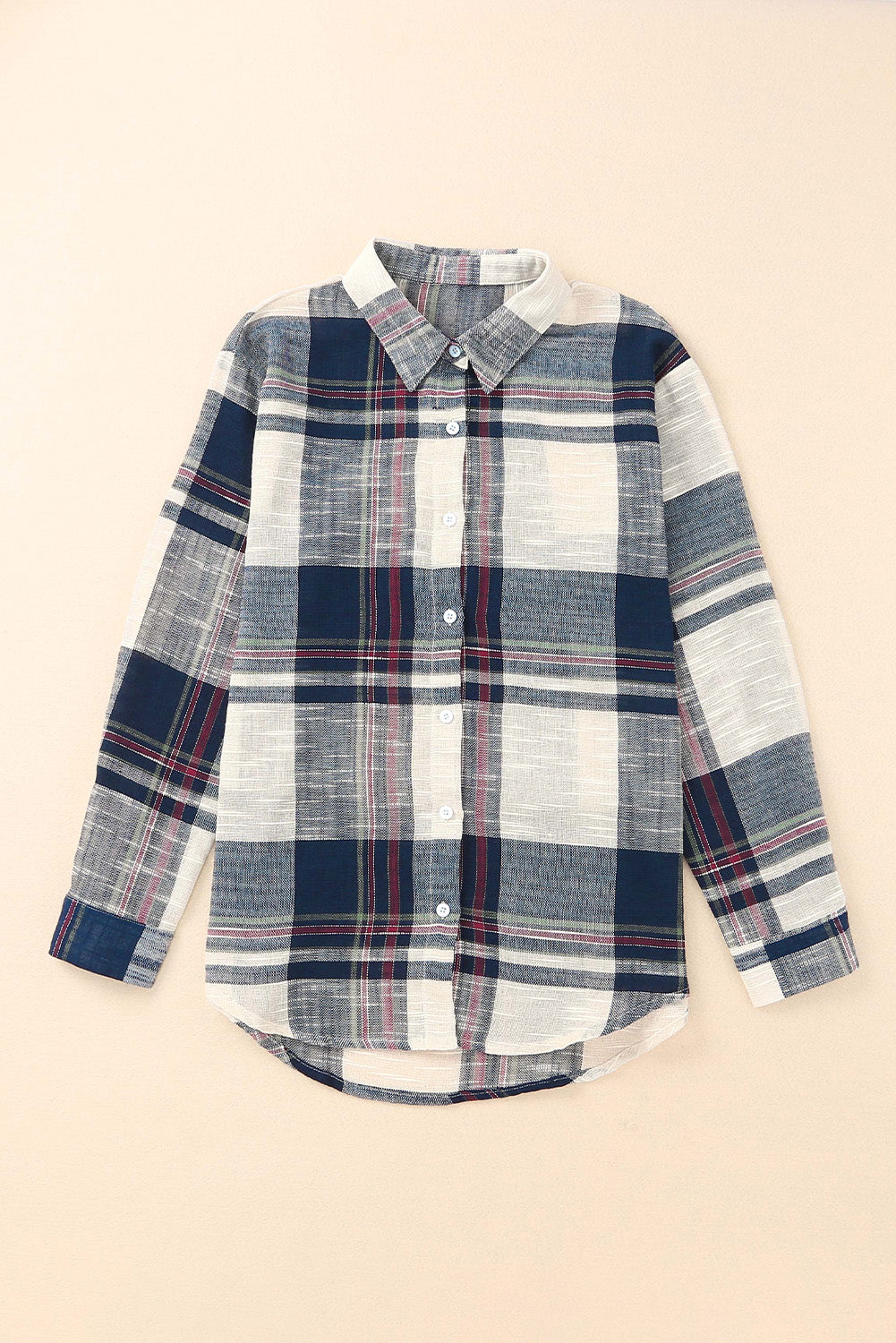 Distressed Raw Edge Plaid Print Shirt | Blue