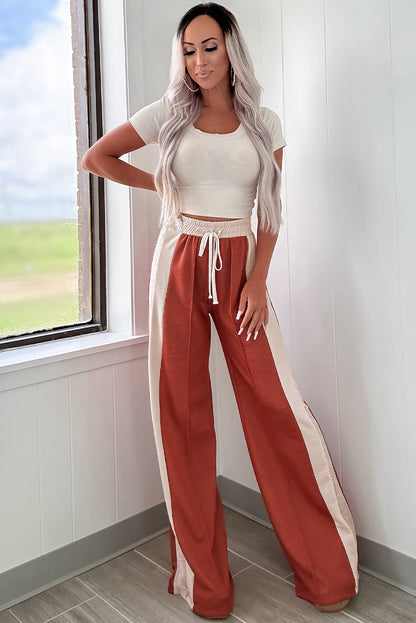 Colour Block Drawstring High Waist Wide Leg Pants | Flamingo