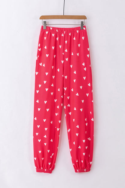 Valentines Heart Print Pants Set | Fiery Red