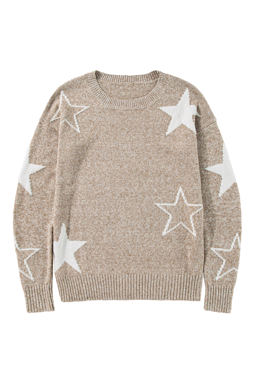 Star Pattern Drop Shoulder Sweater | Khaki