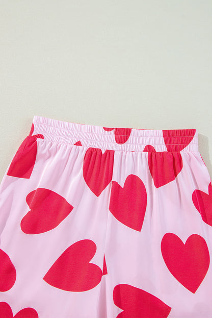 Classic Heart Valentines Short Sleeve Pants Pajamas Set | Pink