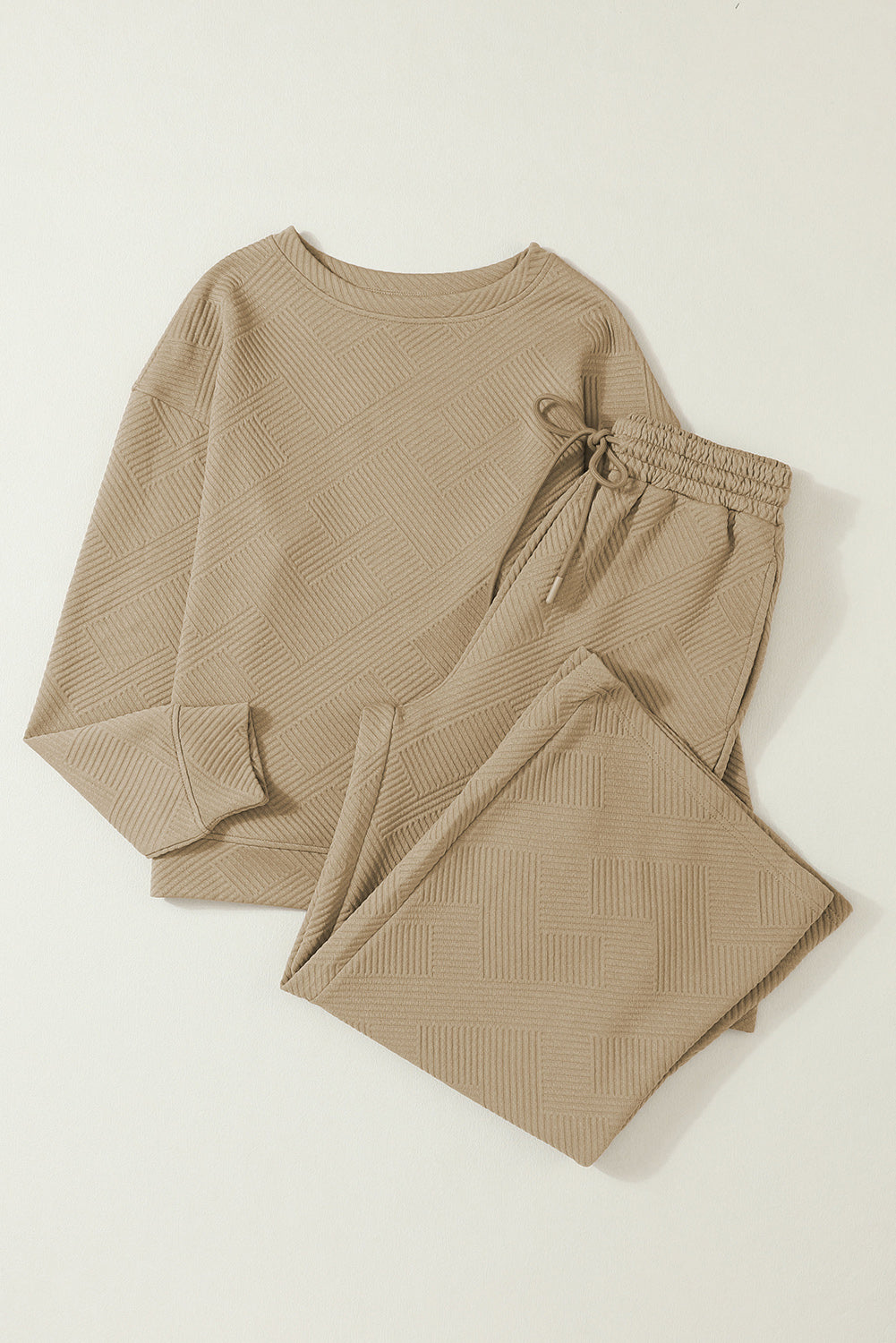 Khaki Ultra Loose Textured 2 Piece Slouchy Outfit | Apricot khaki