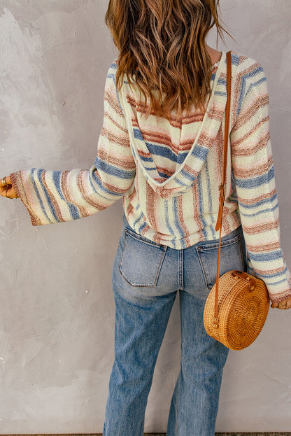 Striped Knit Kangaroo Pocket Hooded Sweater | Multicolour