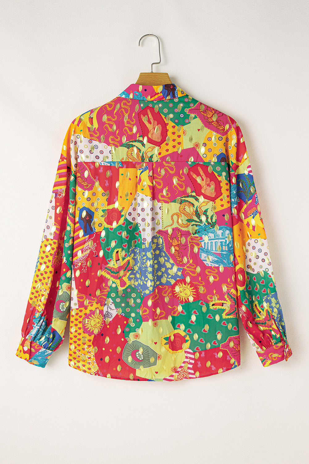 Colourblock Abstract Print Button Up Loose Shirt | Rose Red