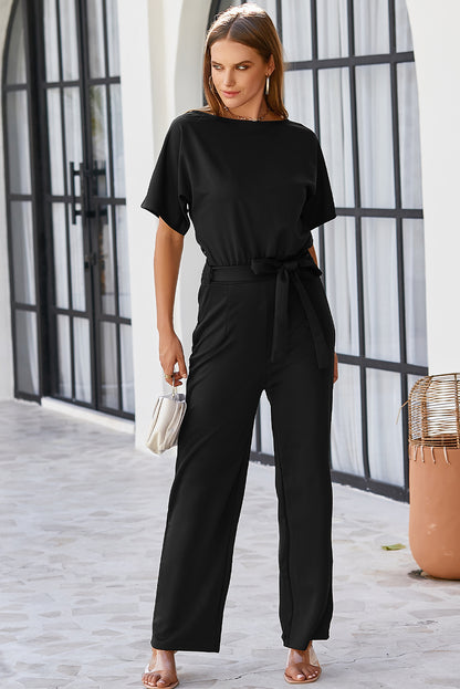 Belted Wide Leg Jumpsuit | Black