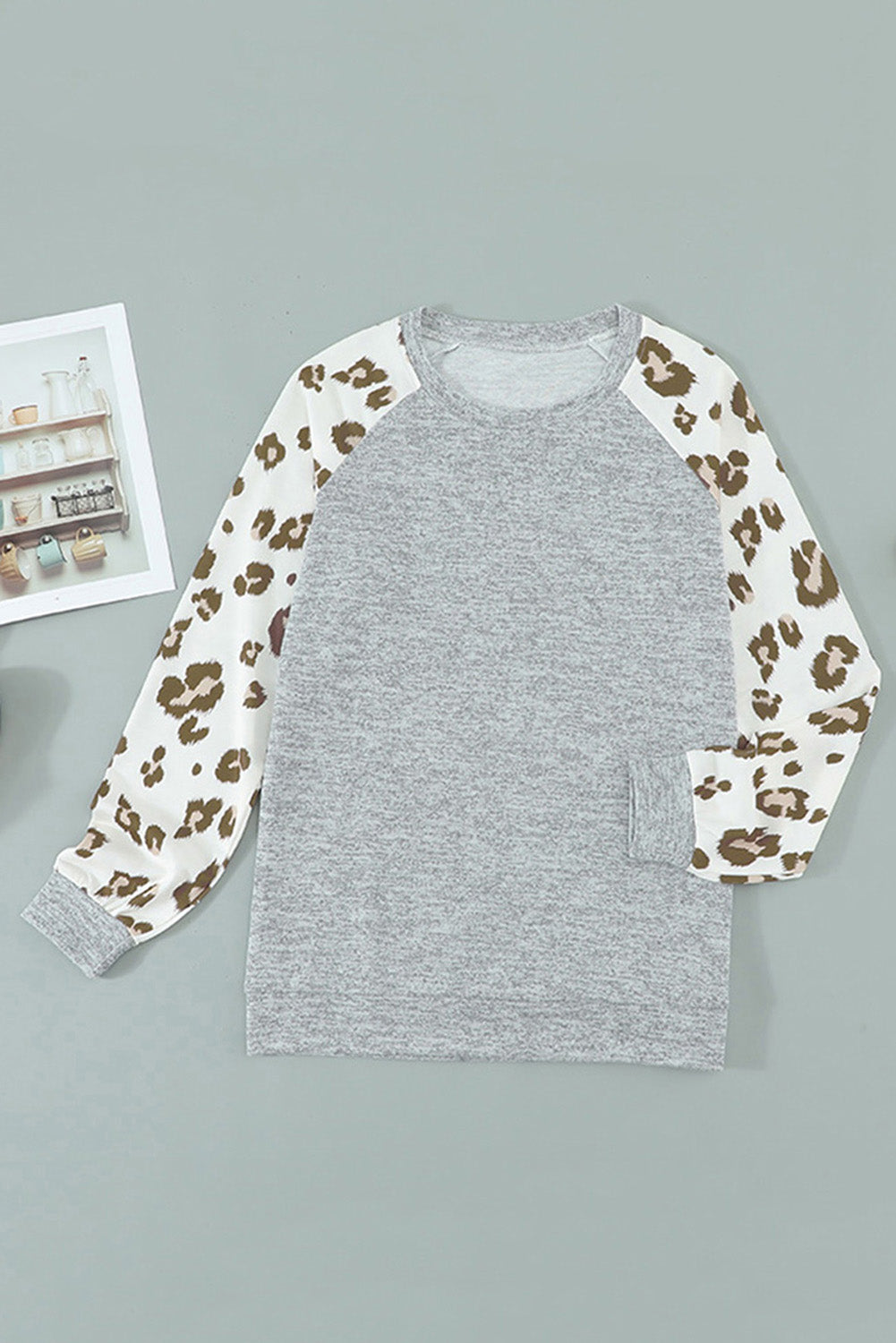 Round Neck Leopard Long Sleeve Top | Gray