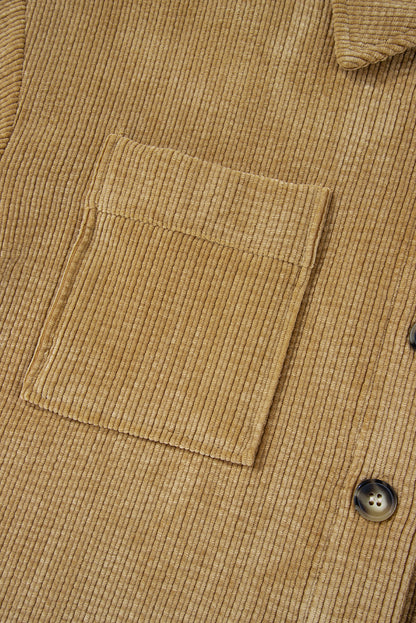 Patched Pocket Button Up Corduroy Shacket | Light French Beige