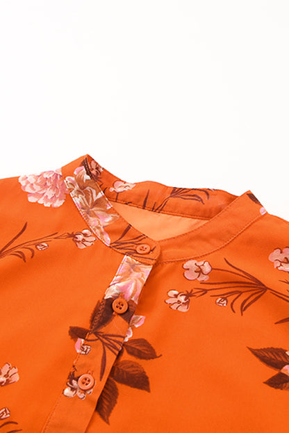 Vintage Floral Print Drawstring Flowy Dress | Orange