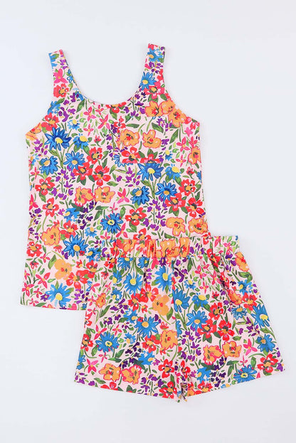 Floral Print Tank And Shorts Lounge Set | Multicolour