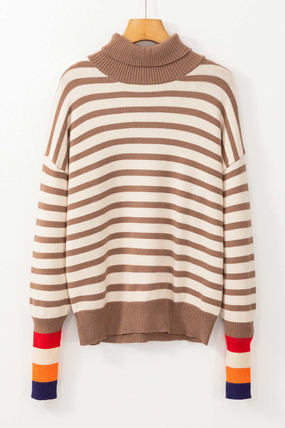 Colourblock Bishop Sleeve Turtleneck Sweater | Brown Stripe