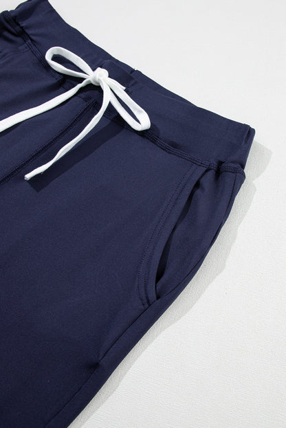 Drawstring Waist Pocketed Joggers | Navy Blue