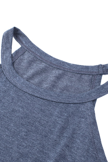 Solid Colour Crew Neck Tank Top | Blue