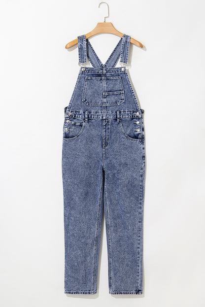 Denim Bib Straight Leg Jumpsuit With Pockets | Sail Blue