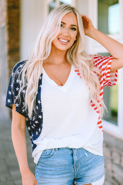 The Us Stars And Stripes V Neck Tee | White