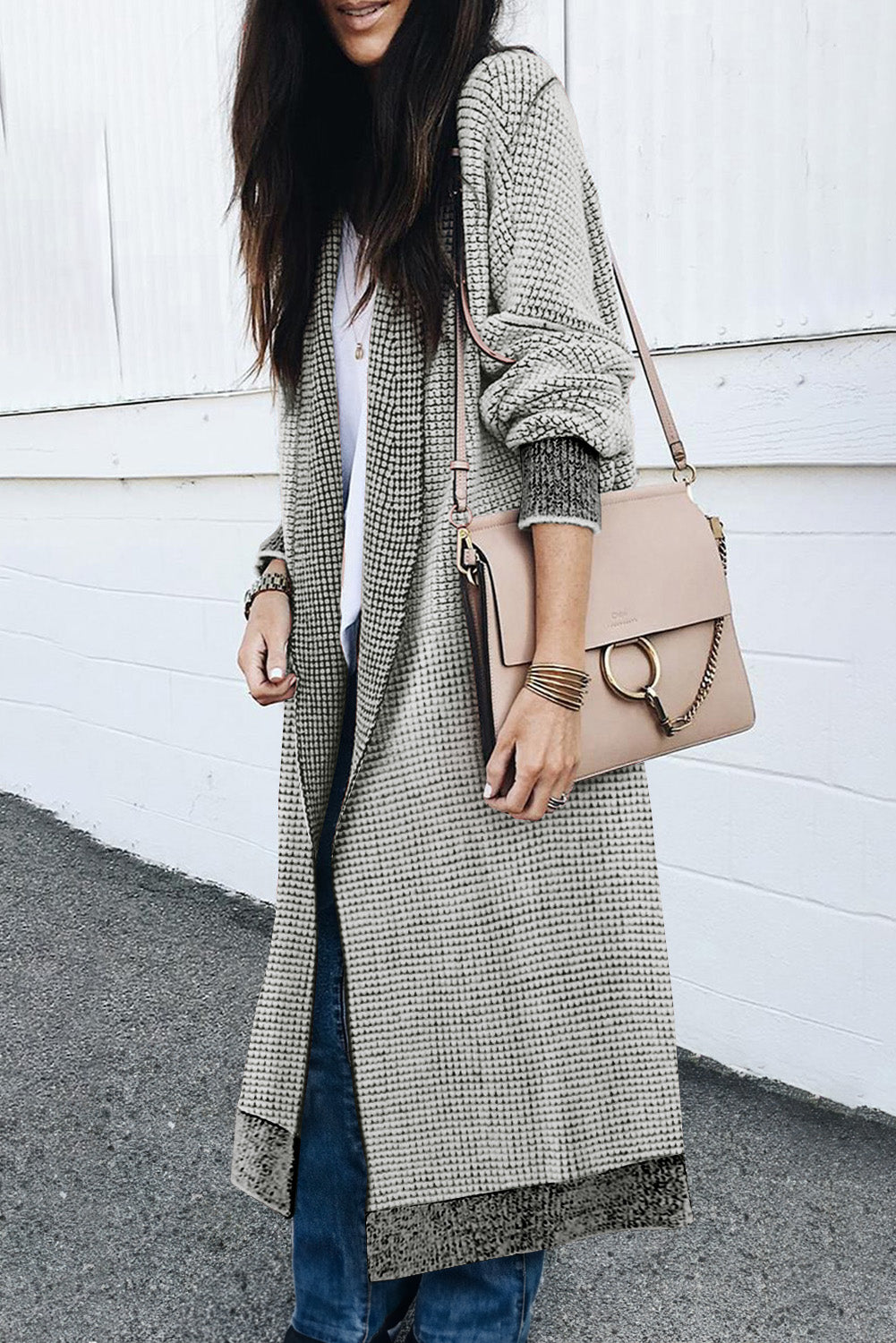 Textured Knit Pocketed Duster Cardigan | Gray