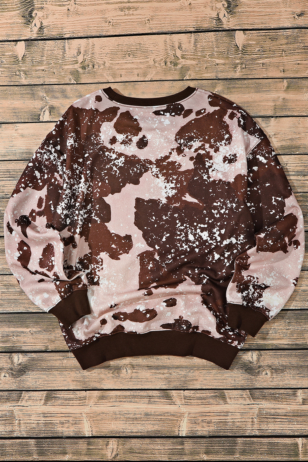 Bleached Tie Dye Leopard Print Long Sleeve Top | Brown