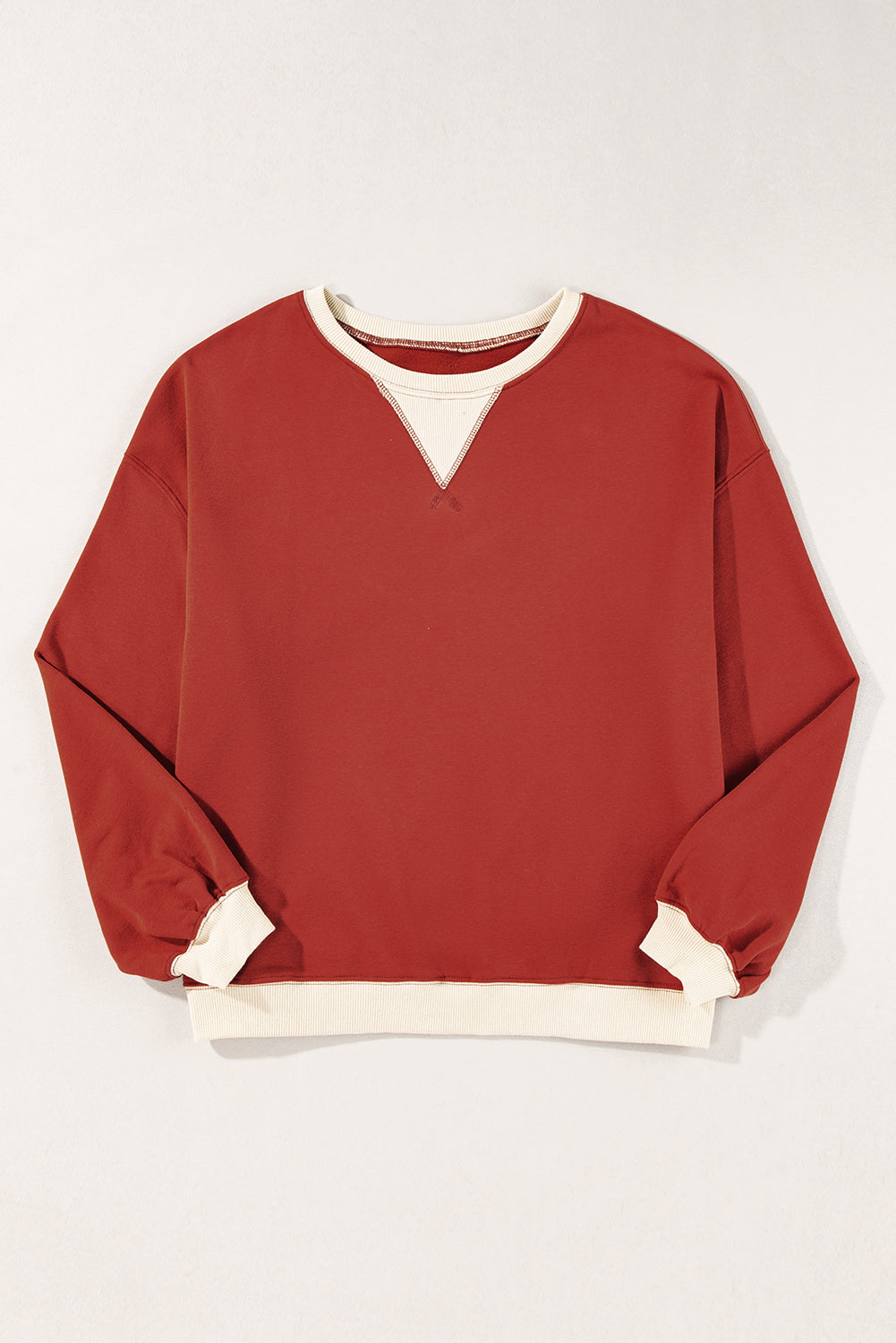 Colour Block Patch Drop Shoulder Oversized Sweatshirt | Red Clay