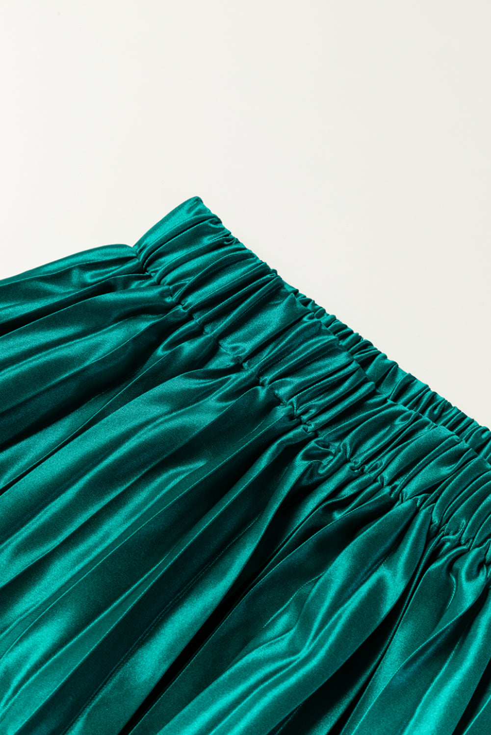 Satin Elastic Waist Pleated Maxi Skirt | Blackish Green