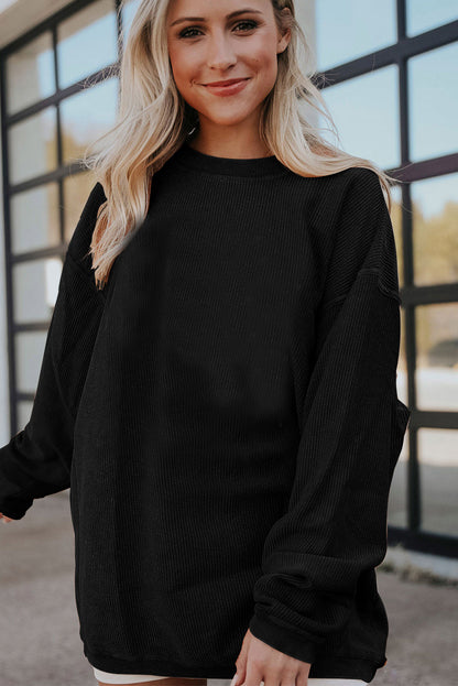 Ribbed Corduroy Oversized Sweatshirt | Black