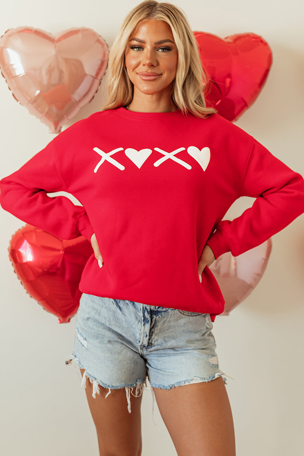 Puff Xoxo Print Valentines Heart Sweatshirt | Red