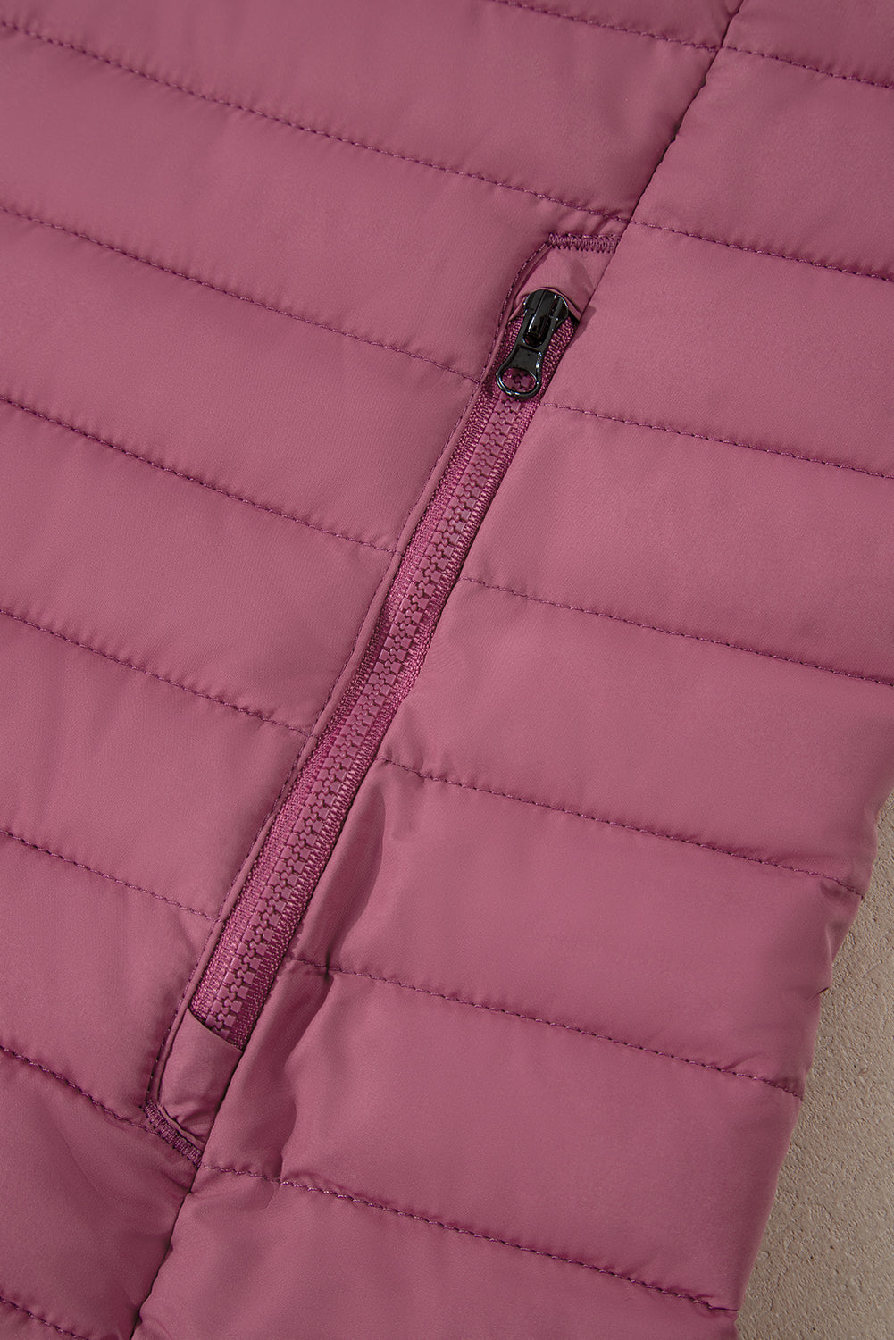 Solid Colour Quilted Zip-Up Puffer Jacket | Burgundy