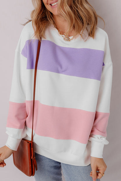 Colourblock Patchwork Drop Shoulder Crewneck Sweatshirt | Beige