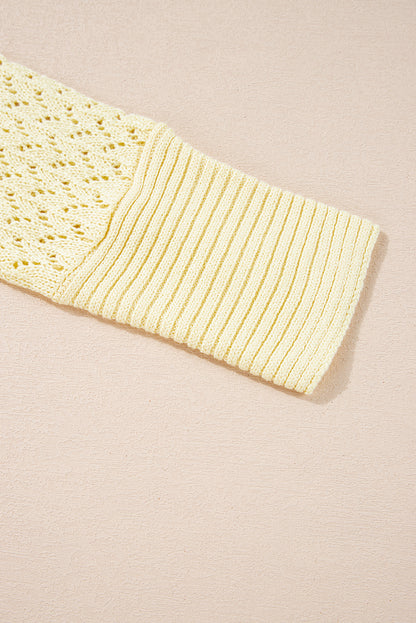 Pointelle Knit Open Front Short Cardigan | Yellow Cream