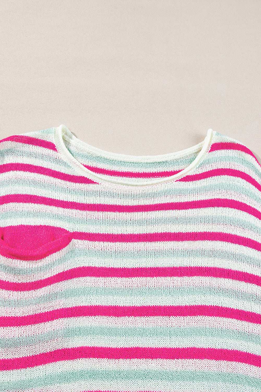 Oversized Drop Shoulder Sweater With Pocket | Rose Stripe