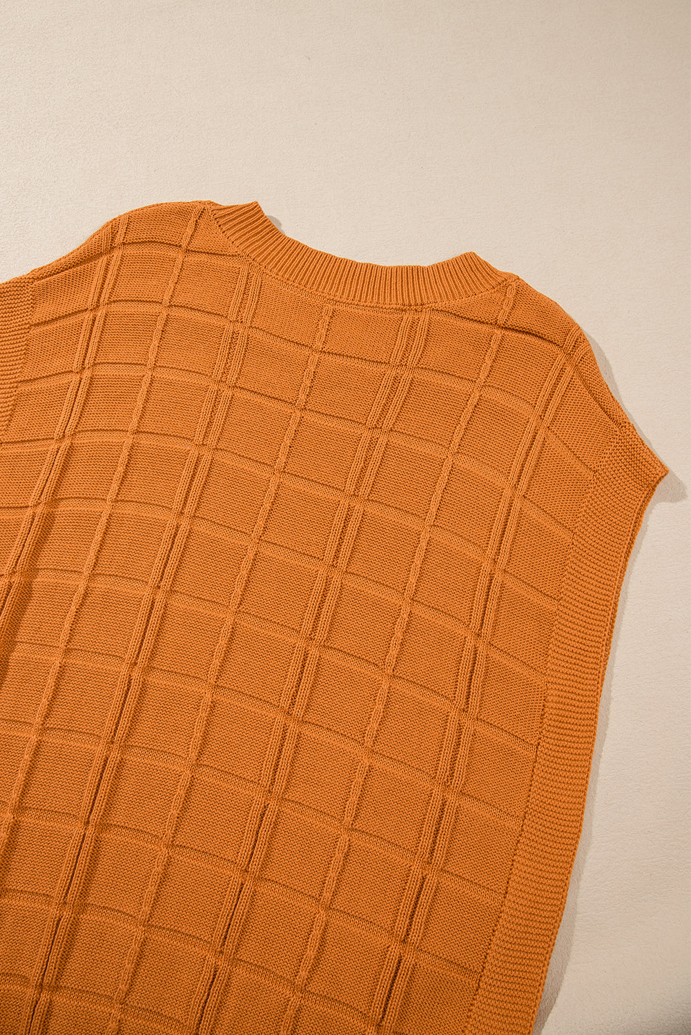 Grid Textured Short Sleeve Sweater | Chestnut