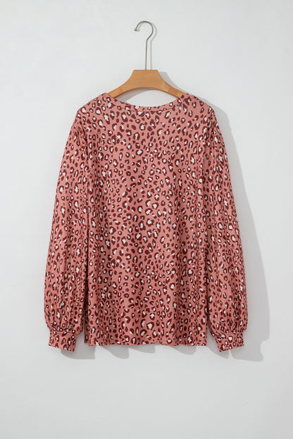 Print Long Sleeve Ruffled Babydoll Plus Size Blouse | Leopard