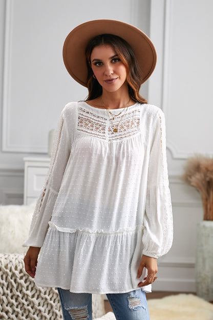 French Fling Lace Tunic Top | White