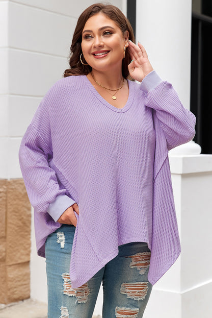 Plus Size Waffle Knit Exposed Seam Flowy Top | Orchid Petal