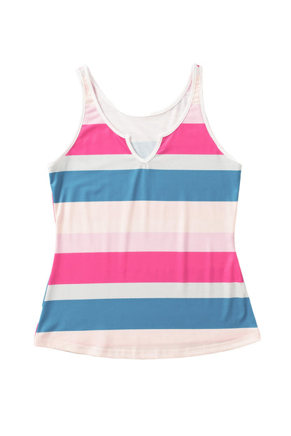 Striped Colour Block Notched Neck Tank Top | Rose