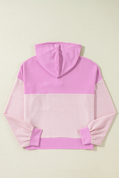 Corded Colourblock Patch Pocket Drawstring Hooded Top | Light Pink