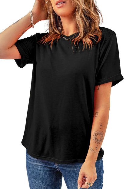 Casual Plain Crew Neck Tee | Black