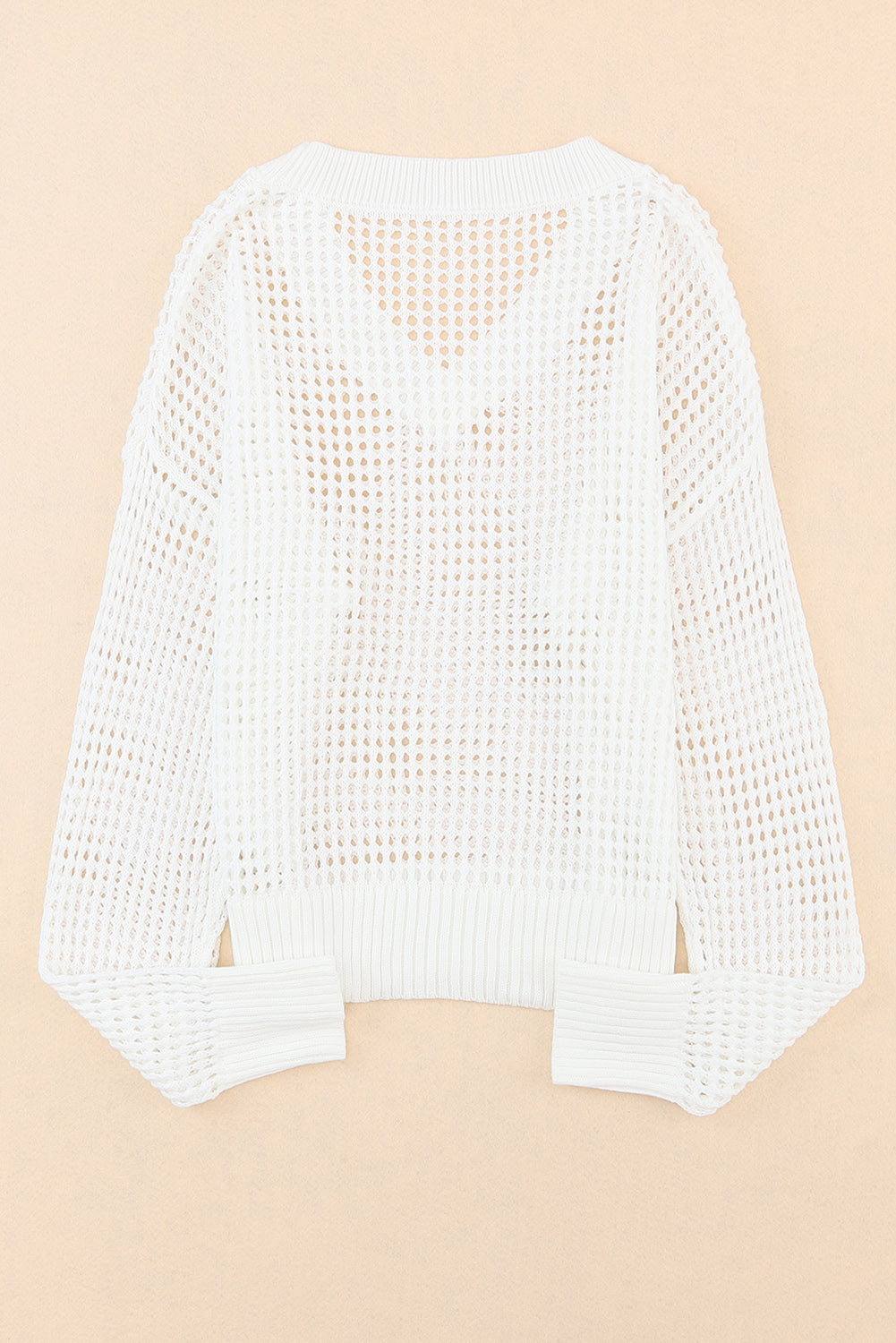 Hollow Out Knitted Loose Fit V Neck Sweater | White