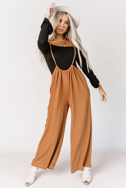 High Rise Wide Leg Suspender Pants | Orange